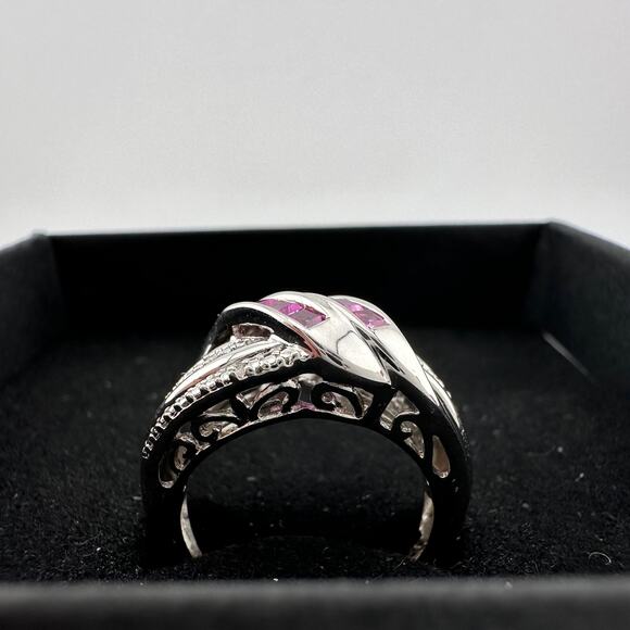 Detailed Lab Created Pink Sapphire and Sterling Ring - Size 7 - Picture 15 of 16